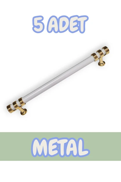 Nesli Alüminyum Metal Lüks Modern Mobilya Çekmece Mutfak Dolabı Kulpu Beyaz-Altın 224mm (5 Adet)