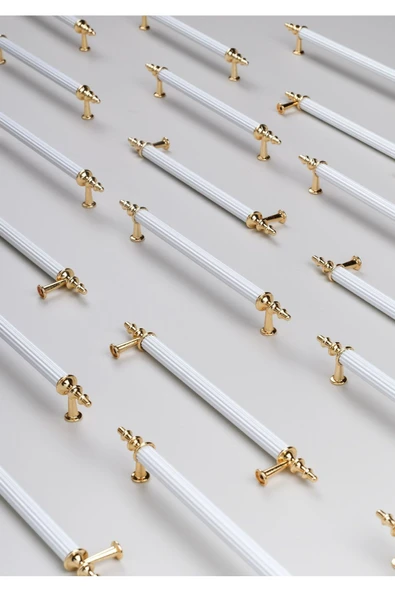Tuana Rustik Alüminyum Metal Lüks Modern Mobilya Çekmece Mutfak Dolabı Kulpu Beyaz-Altın 224mm (5 Adet) - 4