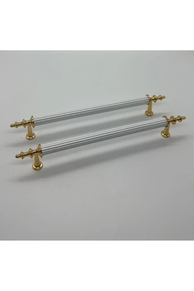 Tuana Rustik Alüminyum Metal Lüks Modern Mobilya Çekmece Mutfak Dolabı Kulpu Beyaz-Gold 96mm (10 Adet) - 3
