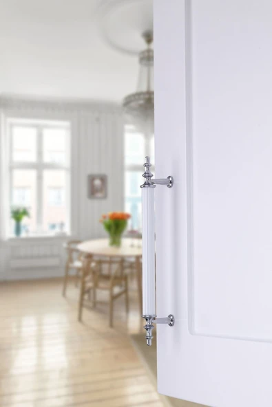 Tuana Rustik Alüminyum Metal Lüks Modern Mobilya Çekmece Mutfak Dolabı Kulpu Beyaz-Krom 160mm