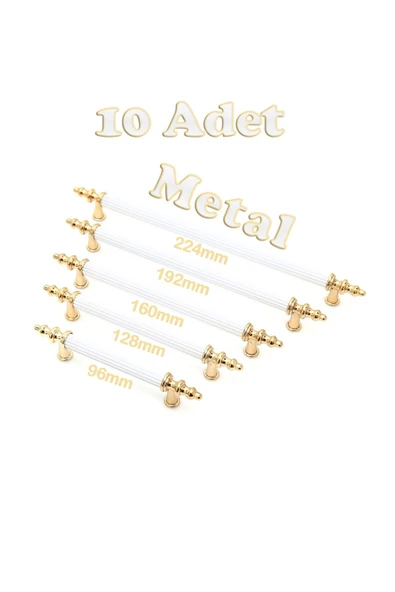 Tuana Rustik Alüminyum Metal Lüks Modern Mobilya Çekmece Mutfak Dolabı Kulpu Beyaz-Gold 96mm (10 Adet)