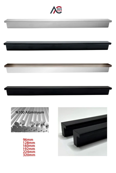 Fulya Alüminyum Metal Lüks Modern Mobilya Çekmece Mutfak Dolabı Kulpu Siyah 128mm (10 Adet) - 3