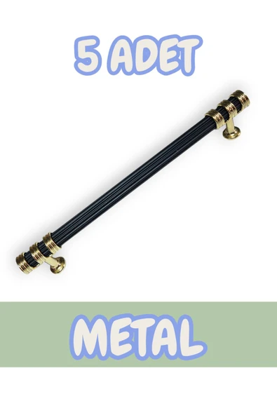 Çizgili Nesli Alüminyum Metal Lüks Modern Mobilya Çekmece Mutfak Dolabı Kulpu Siyah-Altın 160mm (5 Adet)