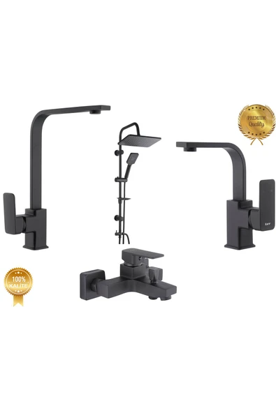 Kare Siera Üçlü Set Siyah (BANYO-LAVABO-EVYE) Duş Seti - 1