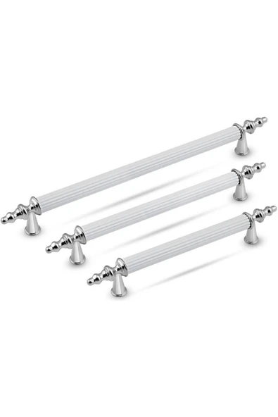 Tuana Rustik Alüminyum Metal Lüks Modern Mobilya Çekmece Mutfak Dolabı Kulpu Beyaz-Krom 160mm - 4