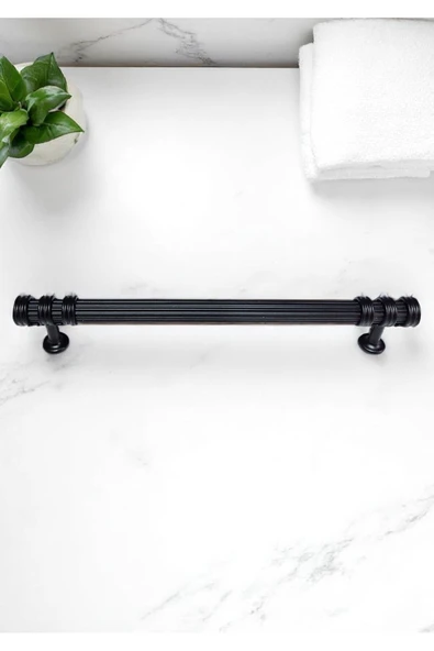 Çizgili Nesli Alüminyum Metal Lüks Modern Mobilya Çekmece Mutfak Dolabı Kulpu Siyah 224mm (10 Adet) - 3