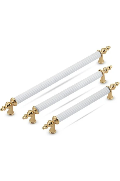 Tuana Rustik Alüminyum Metal Lüks Modern Mobilya Çekmece Mutfak Dolabı Kulpu Beyaz-Gold 96mm (10 Adet) - 4