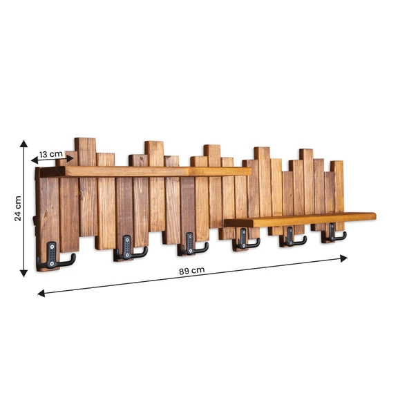 Ahşap Duvar Ve Kapı Askısı Elbise Askılık Portmanto 6 Askılı Piyano 2 Raflı Model - 4
