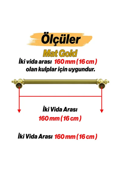Sucuoğlu Tuğra Metal 160 Mm 16 Cm Mobilya Mutfak Çekmece Dolabı Dolap Kulpu Kulbu Kulpları - Altın - 3 Adet - 3