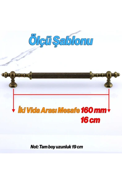 Sucuoğlu Saygın Eskitme Antik Sarı Metal Kulp 160 mm Mobilya Mutfak Dolabı Dolap Çekme Kulbu (1 ADET) - 2