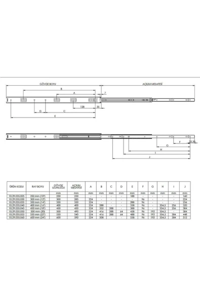 CANEX En 35 mm Teleskopik Bilyalı Çekmece Rayı - 25 cm (2 Takım) - 3