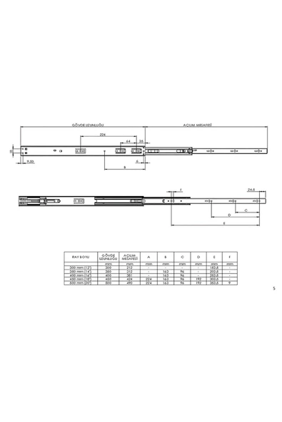 CANEX En 35 mm Frenli Teleskopik Bilyalı Çekmece Rayı - 35 cm (2 Takım) - 3