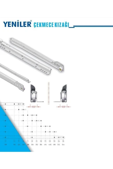 YENİLER Standart Çekmece Kızağı Dolap Çekmece Rayı Beyaz 50 cm (5 Takım) - 3