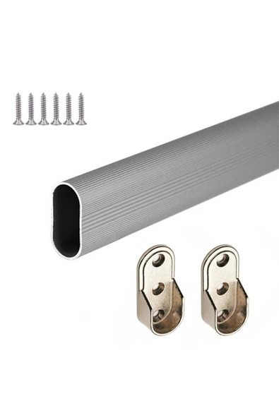 Sucuoğlu Oval Alüminyum 120 Cm Dolap Içi Askı Borusu 2 Adet Flanş Vidaları(İstenilen Ölçüye göre Kesim)