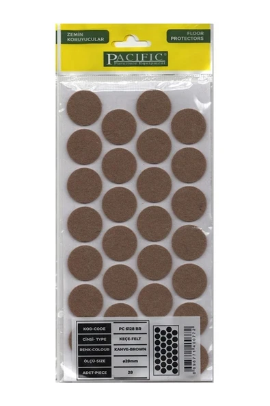 Sucuoğlu Yapışkanlı Masa Sandalye Keçesi Zemin Koruyucu Keçe Yuvarlak 1 Paket ( 28 Mm ) Kahverengi 28'li