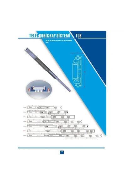 YENİLER En 45 mm Teleskopik Bilyalı Çekmece Rayı 65 cm (2 Takım)