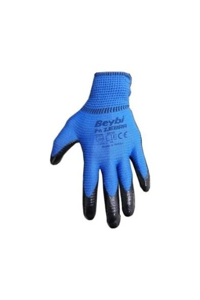 Beybi Pn5 Zebra Mavi Polyester Örme Nitril Eldiven No:10 (7 Adet) - XL - 3