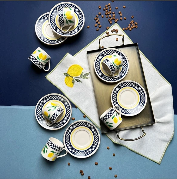 Porser Blue Zest limon Pure 12 Parça Kahve Takımı