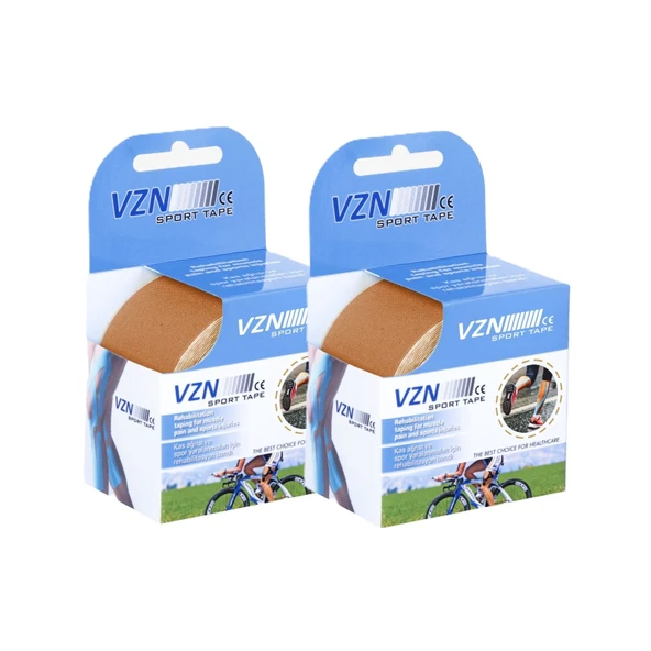 VZN Kinezyo Bandı - Spor Terapi - 5m x 5cm - Suya Dayanıklı - Ten Rengi (2 Kutu) - 2