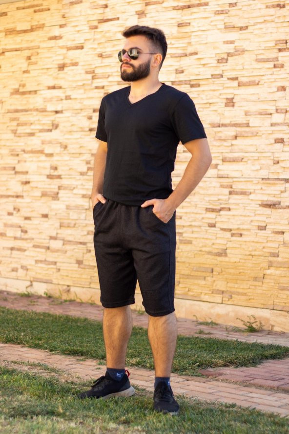 Erkek Siyah Ekose Kare Desen Nakış Baskılı İpli Lastikli Şort 21ESRTEKKO - 3