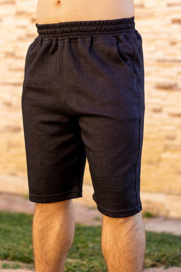 Erkek Siyah Ekose Kare Desen Nakış Baskılı İpli Lastikli Şort 21ESRTEKKO - 4