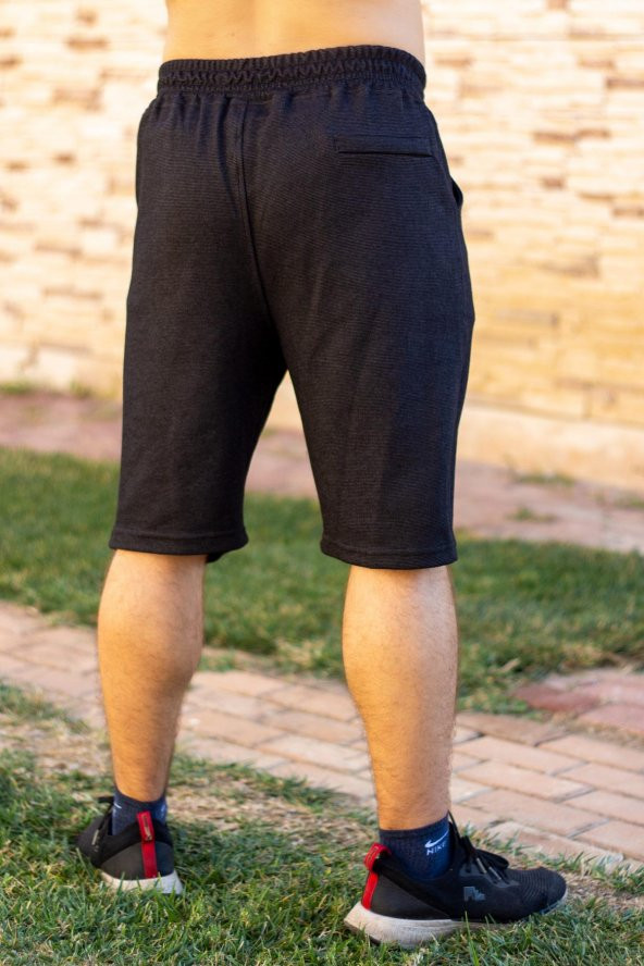 Erkek Siyah Ekose Kare Desen Nakış Baskılı İpli Lastikli Şort 21ESRTEKKO - 7