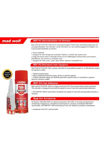 Mad Wolf Madwolf Aktivatörlü Hızlı Yapıştırıcı Seti 125g/500ml ( 3 Adet ) - 11