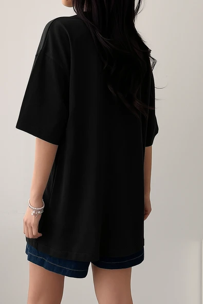 Kadın Tişört Baskılı Uzun T-shirt Pamuklu Oversize Tişört UNIVERSİTY-KADIN - 2