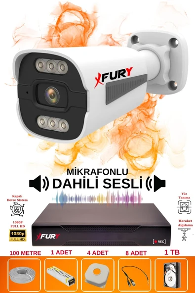 FURY 1 li Sesli 6 Warm Led Gece Renkli Görüş Su Geçirmez Güvenlik Kamerası Seti 1TB - Resim 2