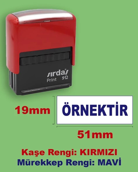 Örnektir Kaşesi, 912 (51mmx19 mm) Mavi Keçeli Kırmızı Otomatik Kaşe - 1