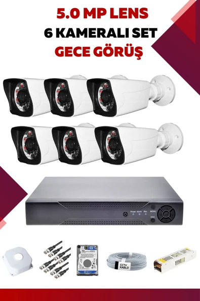 6 Kameralı Set - 5MP Sony Lensli Full Hd Gece Görüşlü Güvenlik Kamerası Sistemi - BSRHOMEVOW ürün görseli