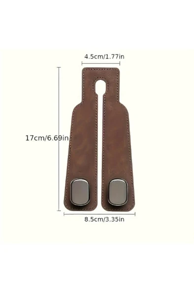 1 Adet Deri Araç İçi Koltuk Başlık Arkası Metal Kancalı Askı Çanta Elbise Askısı Oto Telefon Tutucu - 3