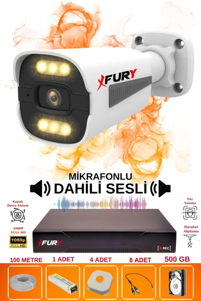 FURY 1 li Sesli 6 Warm Led Gece Renkli Görüş Su Geçirmez Güvenlik Kamerası Seti 500GB ürün görseli