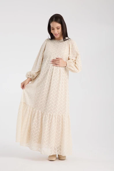 IŞŞIL 34548-Hamile Giyim OverSize Dantel Hamile Elbise - 4