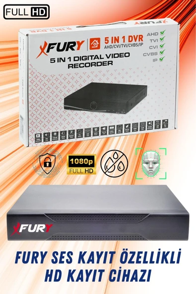 FURY 3 LÜ Sesli 6 Warm Led Gece Renkli Görüş Su Geçirmez Güvenlik Kamerası Seti 320GB - Resim 3