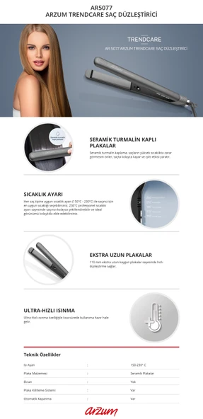 Arzum Ar5077 Trendcare Ince Saç Düzleştirici