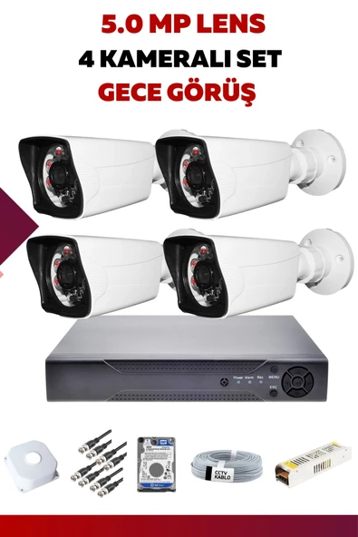 4 Kameralı Set - 5MP Sony Lensli Full Hd Gece Görüşlü Güvenlik Kamerası Sistemi - G4AAELPDVO ürün görseli
