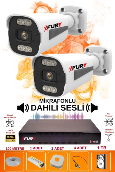 FURY 2 li Sesli 6 Warm Led Gece Renkli Görüş Su Geçirmez Güvenlik Kamerası Seti 1TB - Resim 2