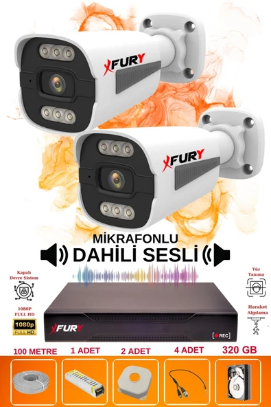 FURY 2 li Sesli 6 Warm Led Gece Renkli Görüş Su Geçirmez Güvenlik Kamerası Seti 320GB - Resim 2