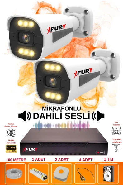 FURY 2 li Sesli 6 Warm Led Gece Renkli Görüş Su Geçirmez Güvenlik Kamerası Seti 1TB ürün görseli