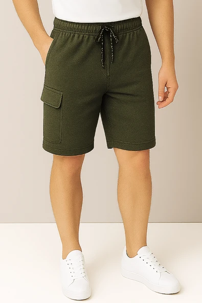 Haki Kargo Cepli Pamuklu Şort