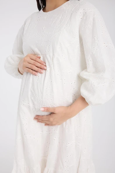 IŞŞIL 34910-Brode Nakış OverSize Hamile Giyim Elbise - 5