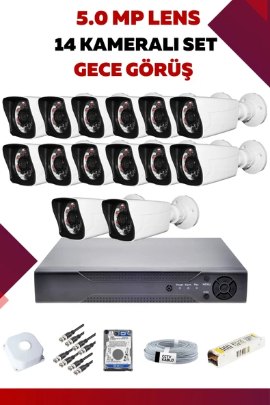 14 Kameralı Set - 5MP Sony Lensli Full Hd Gece Görüşlü Güvenlik Kamerası Sistemi - UGMBB0GXSC ürün görseli