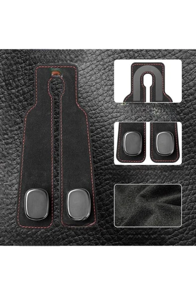 1 Adet Deri Araç İçi Koltuk Başlık Arkası Metal Kancalı Askı Çanta Elbise Askısı Oto Telefon Tutucu - 6