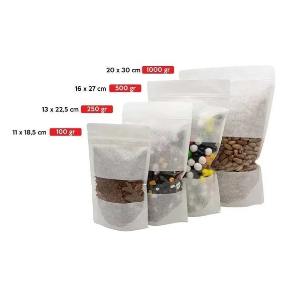 Pencereli Beyaz Doypack 11x18,5 cm - 100 Adet - Resim 2