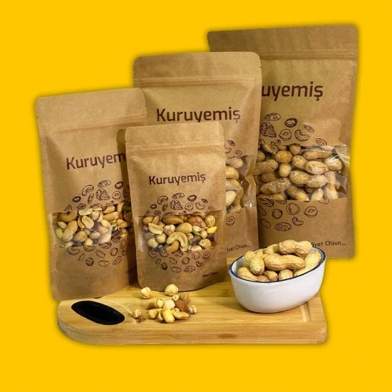 KURUYEMİŞ BASKILI PENCERELİ KAĞIT DOYPACK 20X30 1 KİLOGRAM 500 adet ürün görseli