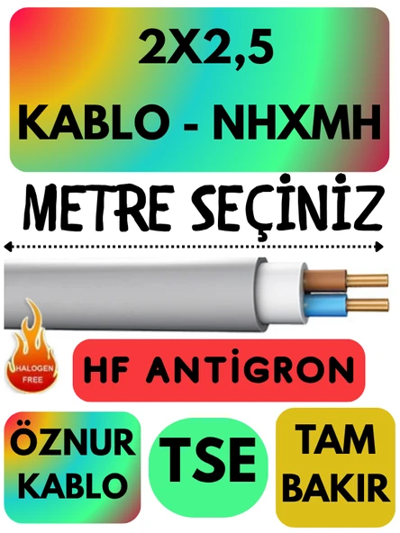 Öznur 2x2,5 NHXMH (ALEV İLETMEZ) Kablo Metre Seçenekli (Gri)