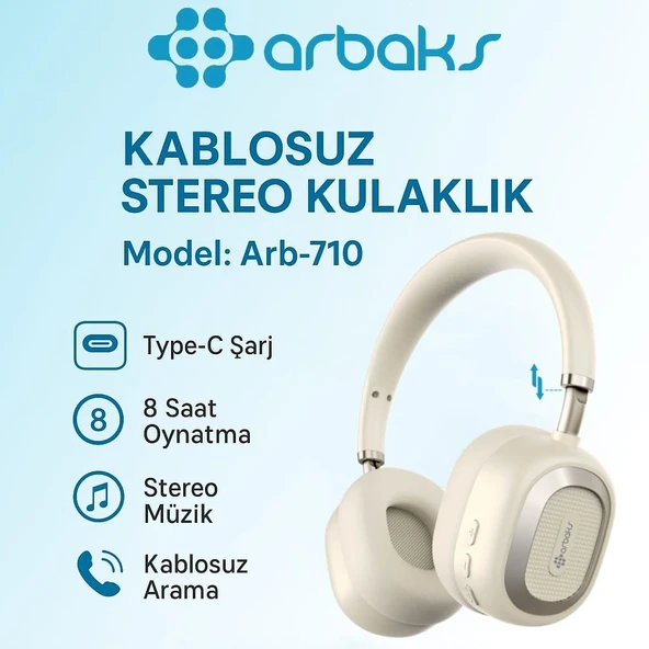 Kablosuz Stereo Kulaklık - Type-C Şarj - 8 Saat Oynatma - Kablosuz Arama - Model: Arb-710 ürün görseli