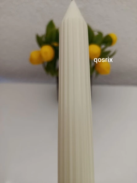 qosrix Açık Krem Şamdan Soya Mumu 1. Kalite Soya Doğal Pudra Kokulu Uzun Çubuk Konik Mum Dekoratif 1 Adet - 2