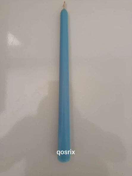 qosrix Açık Mavi Şamdan Soya Mumu 1. Kalite Soya Doğal Pudra Kokulu Uzun Çubuk Konik Mum Dekoratif 1 Adet - 3